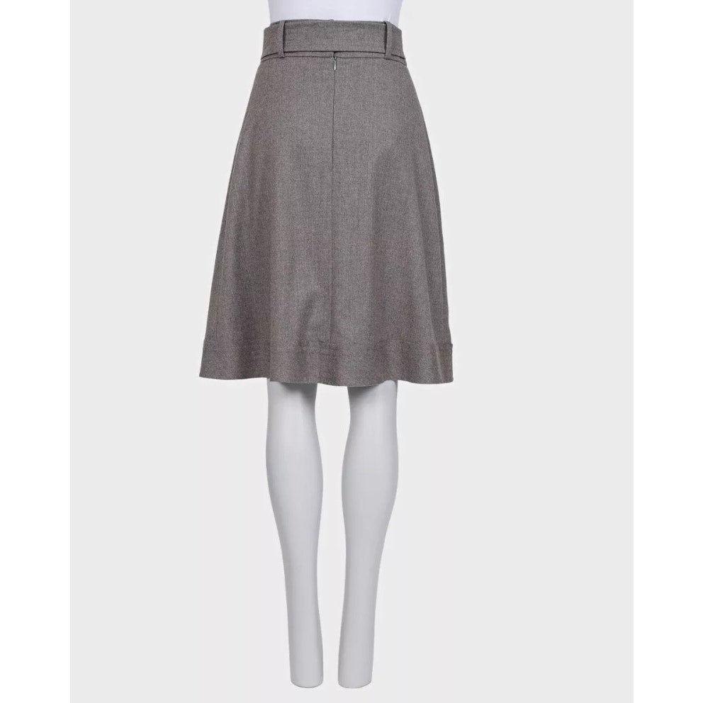 Oscar de la Renta Gray Wool A-Line Midi Skirt M Pre-owned