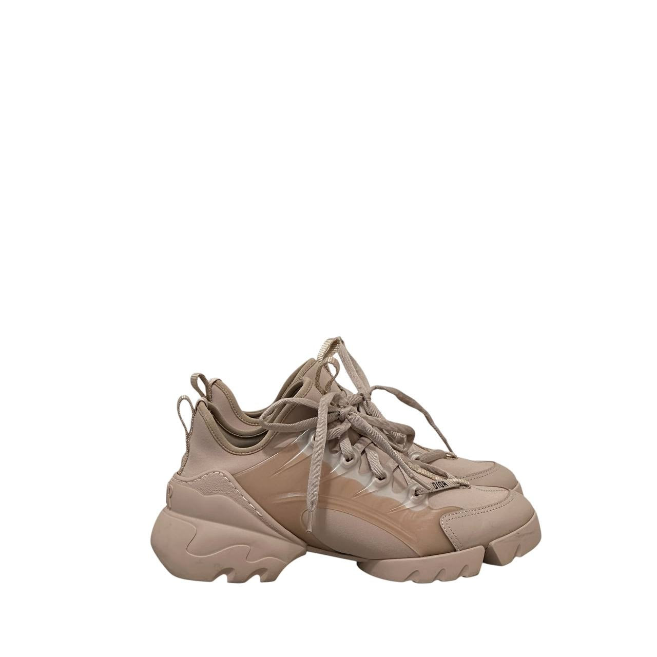 Dior D-Connect Lace-Up  Beige Leather & PVC Sneakers  sz.37.5 pre-owned