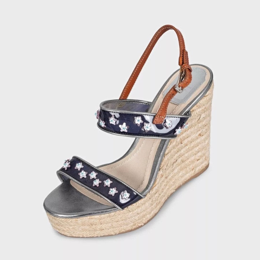 Christian Dior Gray Leather Wedge Sandals Sz 39 pre-owned