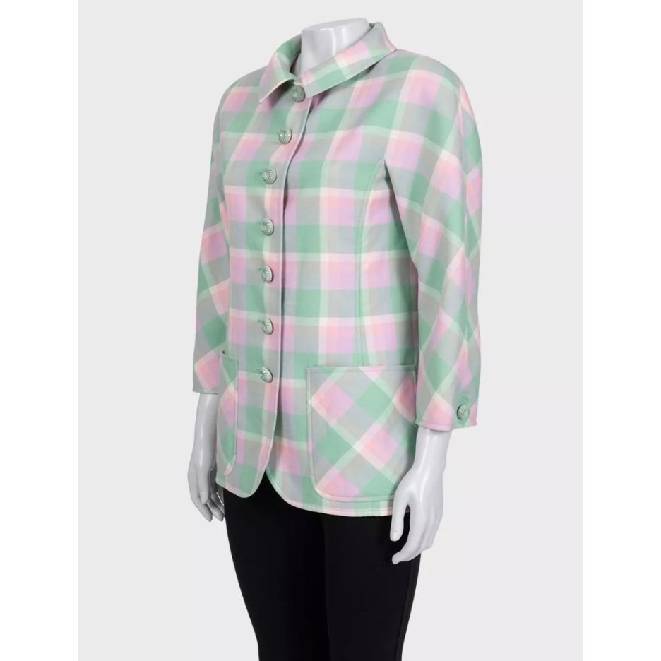 Valentino Boutique Green Plaid Cropped Coat US 6 / M Pre-owned
