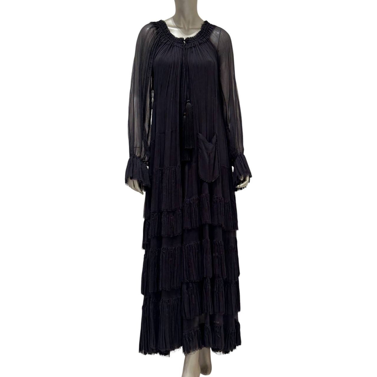 Valentino Vintage Black Pleated Tiered Dress  Sz.S/M Pre-owned