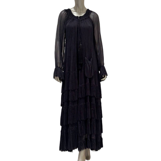 Valentino Vintage Black Pleated Tiered Dress  Sz.S/M Pre-owned