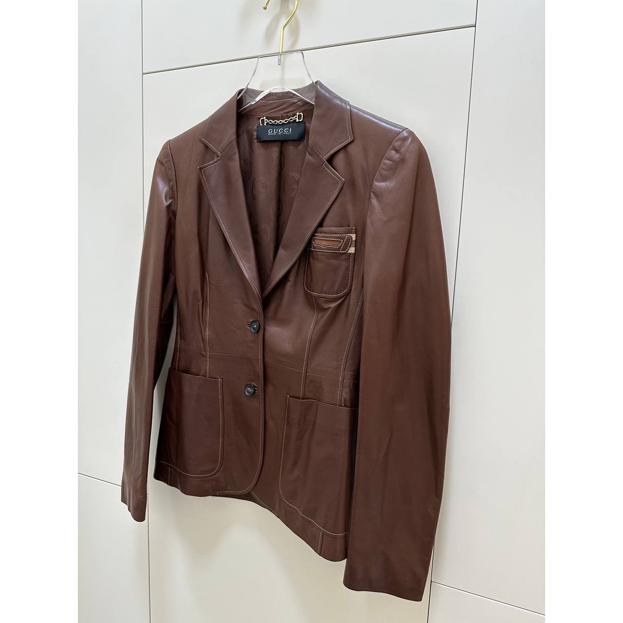 Vintage Gucci Tom Ford Brown Leather Blazer Sz.8 Pre-owned
