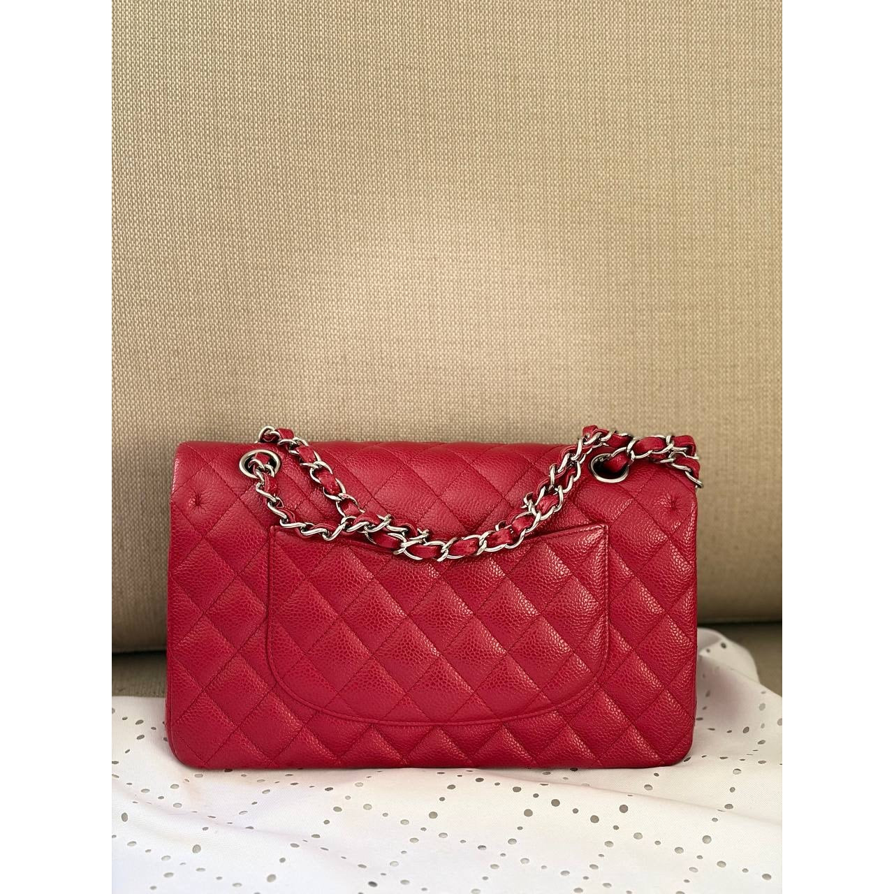 Chanel Timeless Medium 25 Red Grained Caviar Leather Flap Bag Pre-owned