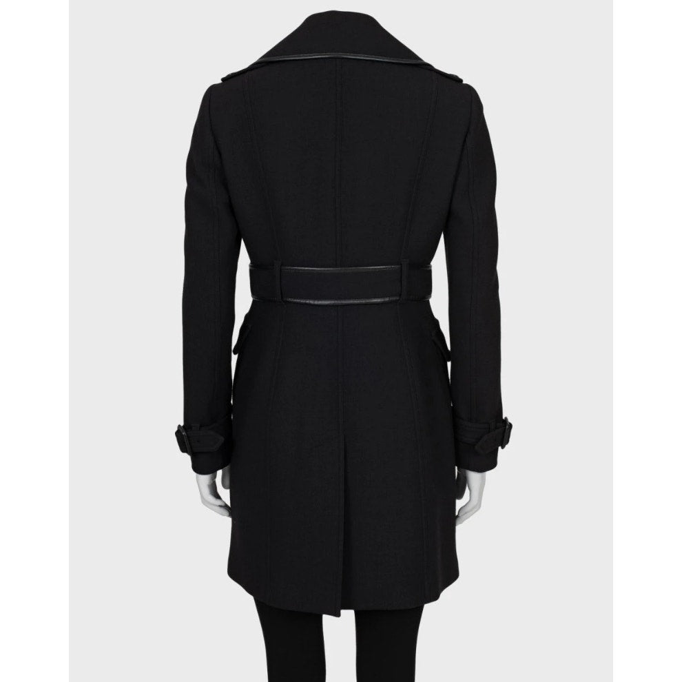 Burberry Black Double-Breasted Wool Blend Coat - UK8/S Pre-owned