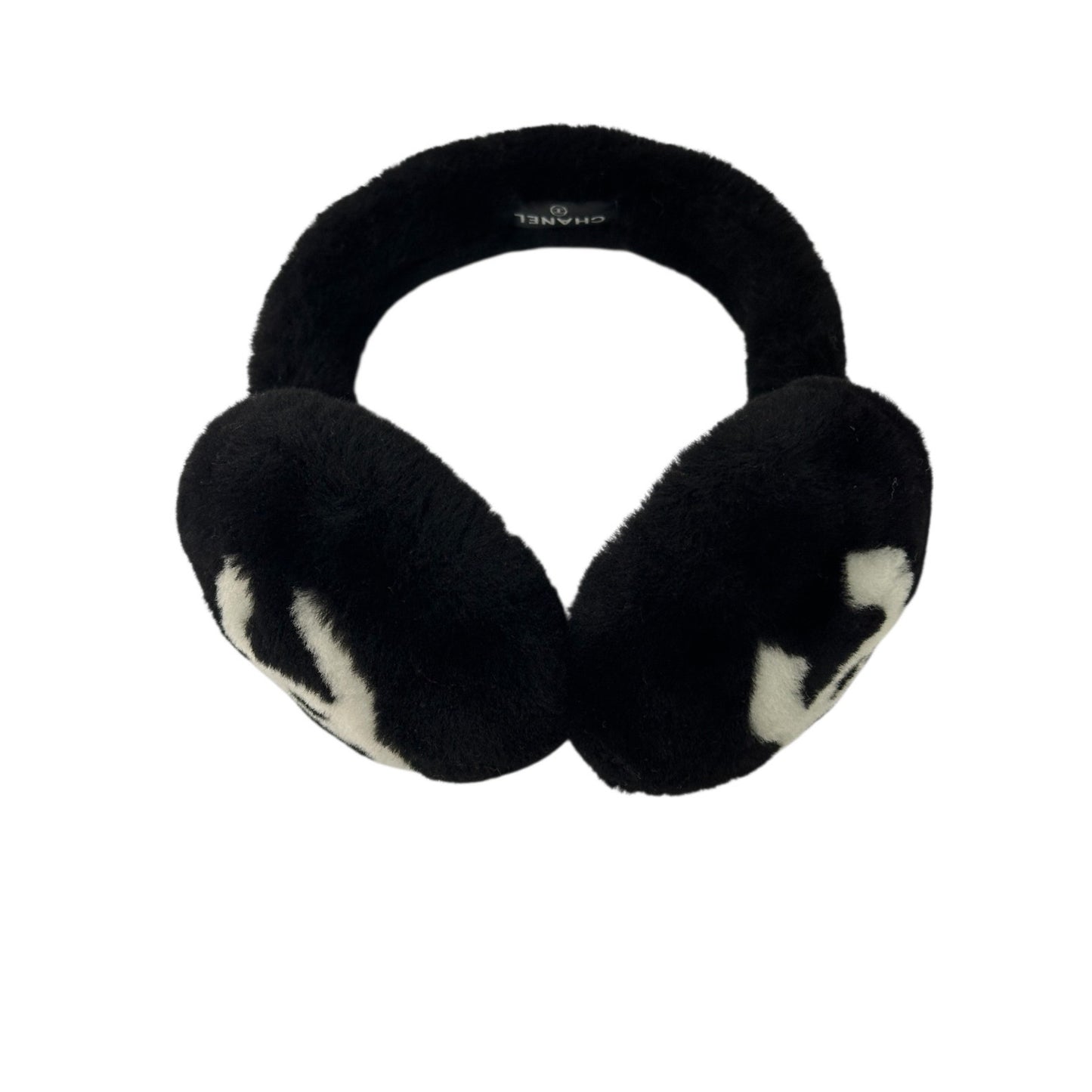 Chanel 2025 CC Shearling Black & White Earmuffs Pre-owned