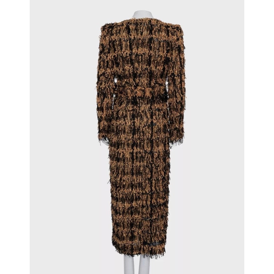 Balmain Long Black Cardigan with Luxurious Gold Fringe Sz.38 pre-owned