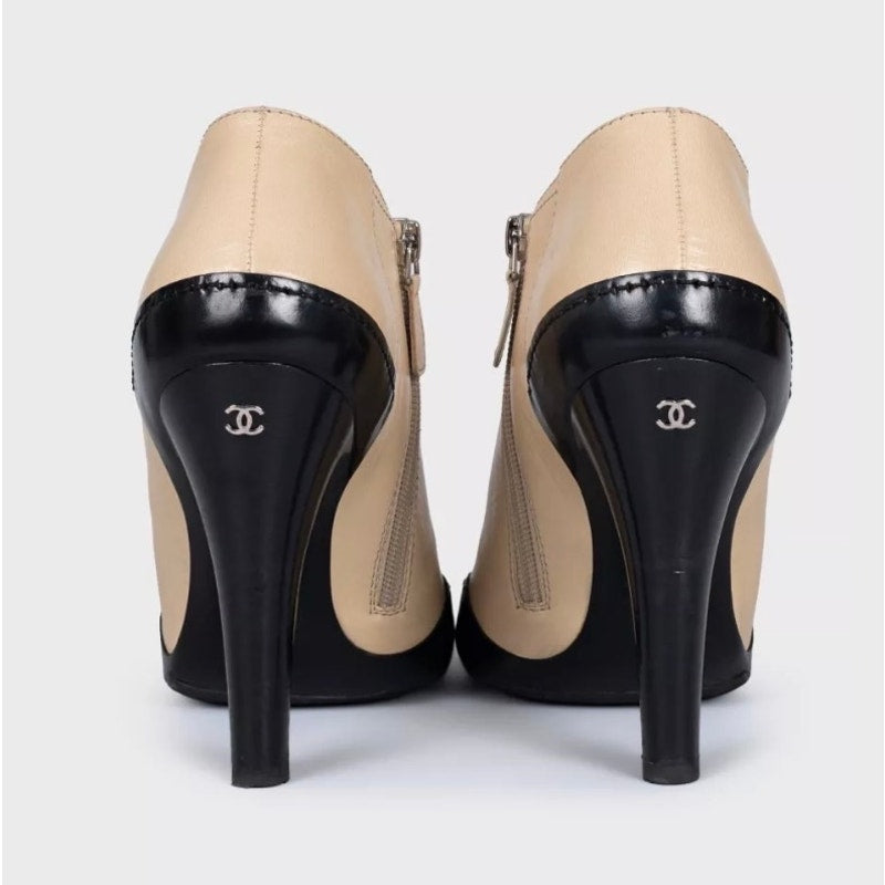 Chanel Beige Leather Open-Toe Ankle Booties - Size 40.5 pre-owned