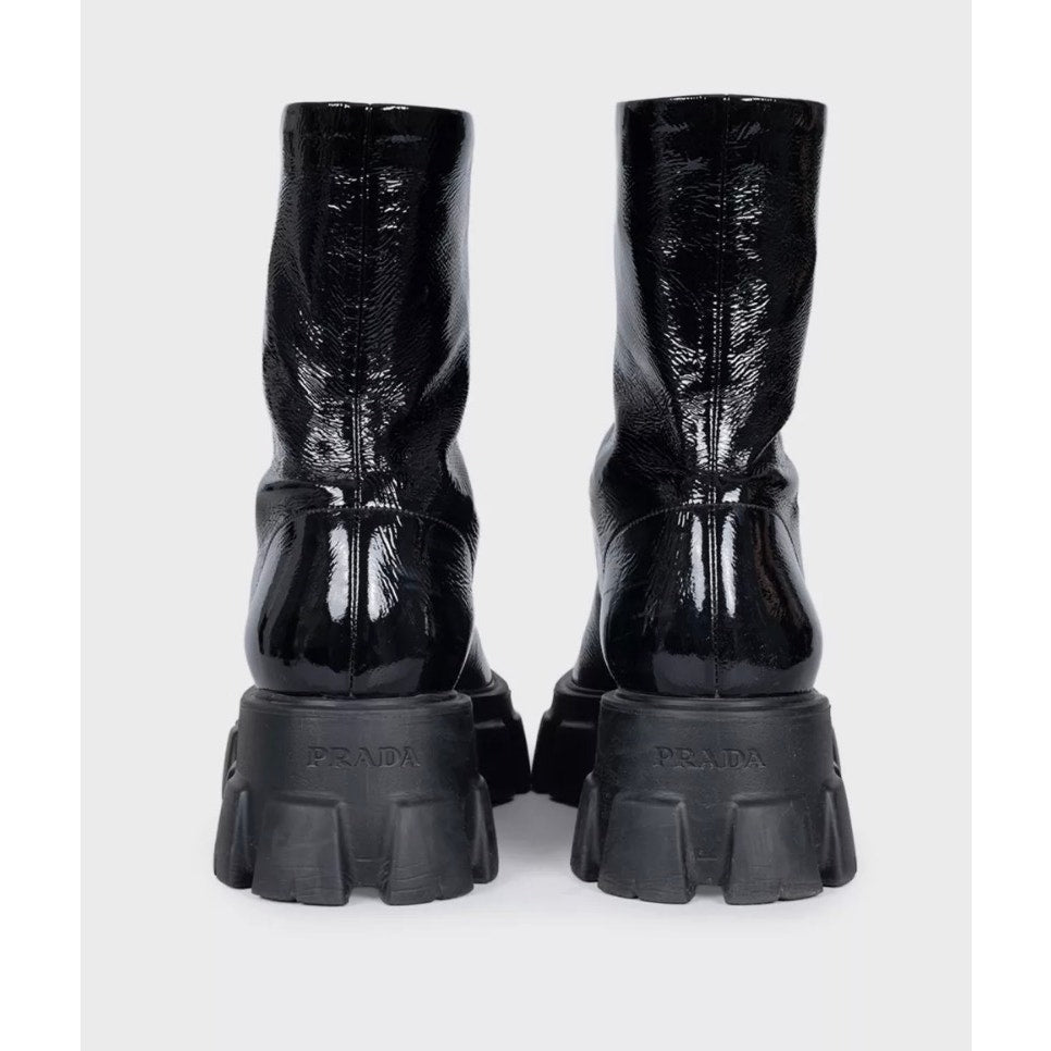 Prada Black Glossy Leather Ankle Boots - EU 39 Pre-owned