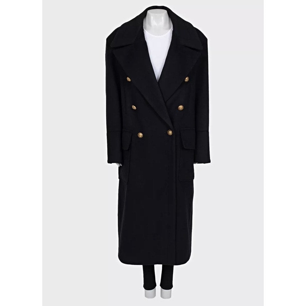 NWT Balmain Black Wool Cashmere Straight Coat Sz.40/L pre-owned