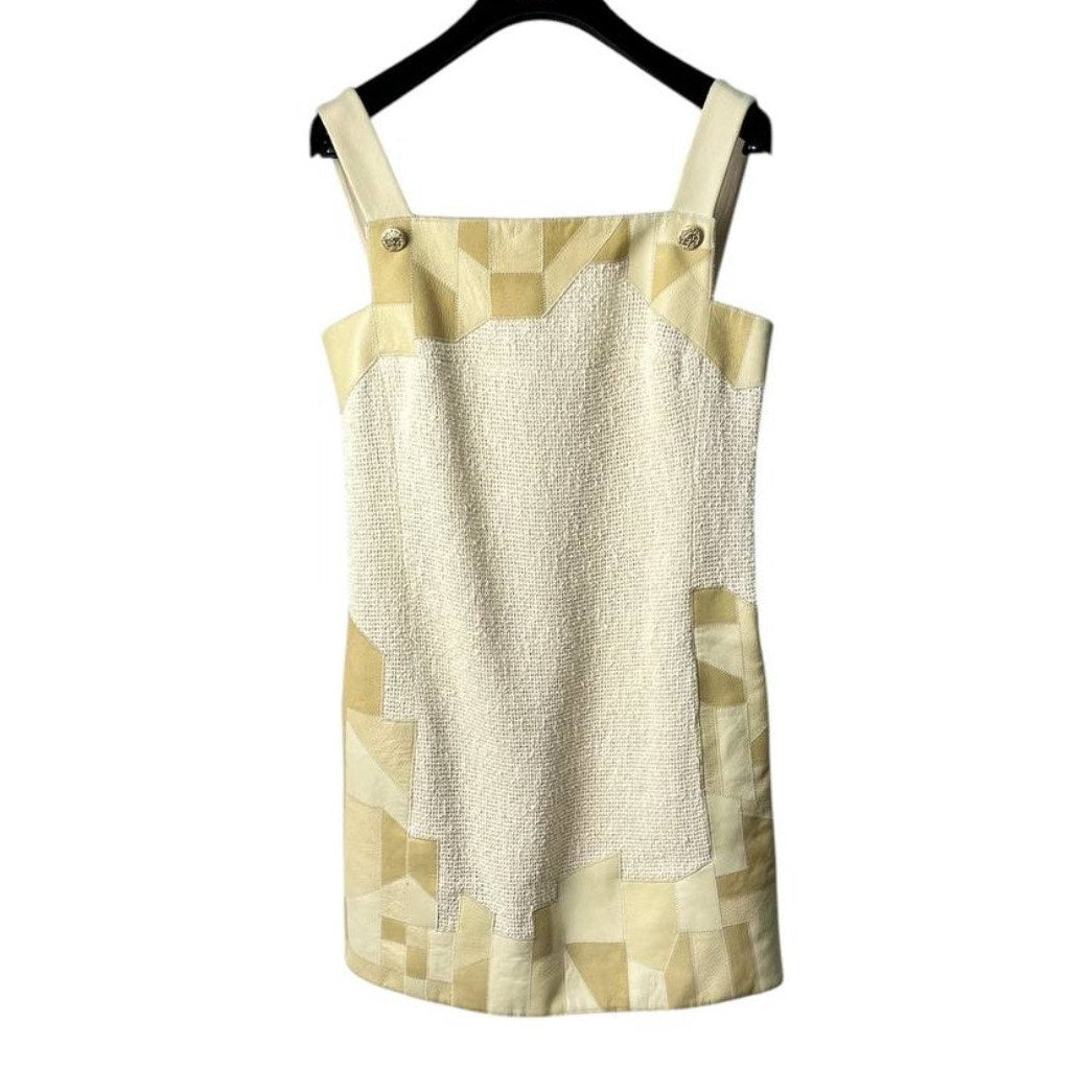 Chanel Spring 2010 Beige Tweed Leather Parts Dress Sz.38 Pre-Owned
