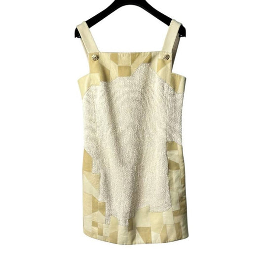 Chanel Spring 2010 Beige Tweed Leather Parts Dress Sz.38 Pre-Owned