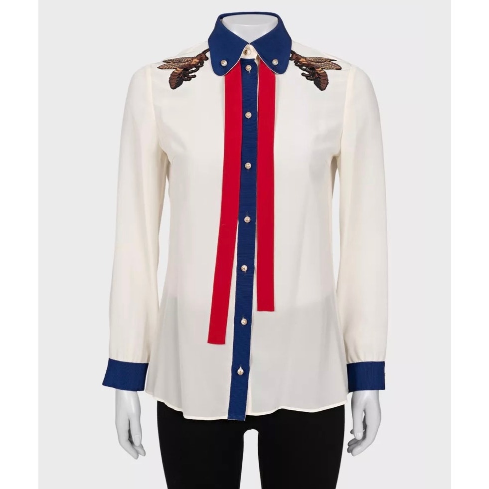 Gucci White Embroidered Straight Blouse - Size M Pre-owned