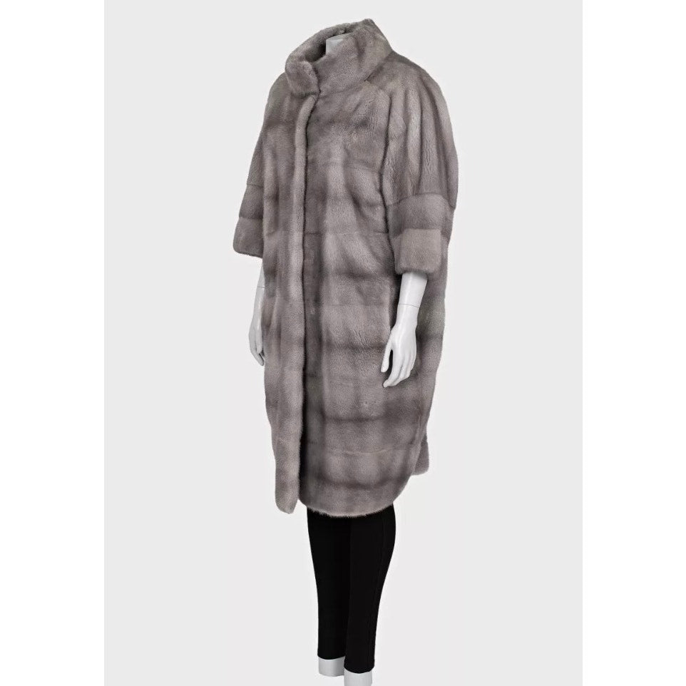 Gianfranco Ferre Gray Faux Fur Coat High Collar Sz L pre-owned