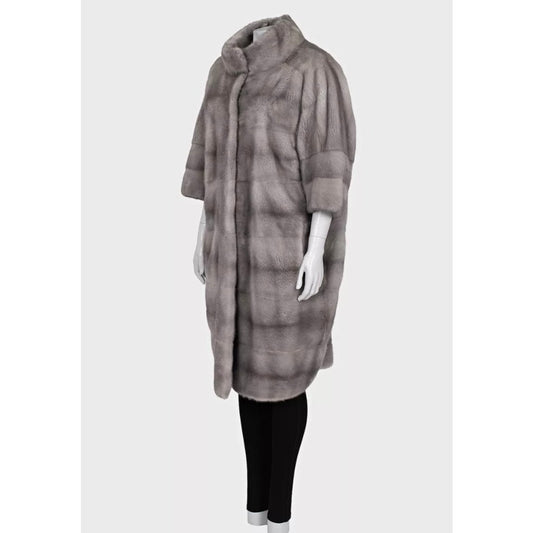 Gianfranco Ferre Gray Faux Fur Coat High Collar Sz L pre-owned