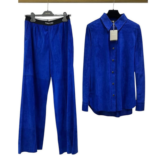 Tom Ford 2021 Colbat Blue Shirt Pants Set Suit Sz.42 US10 Pre-owned