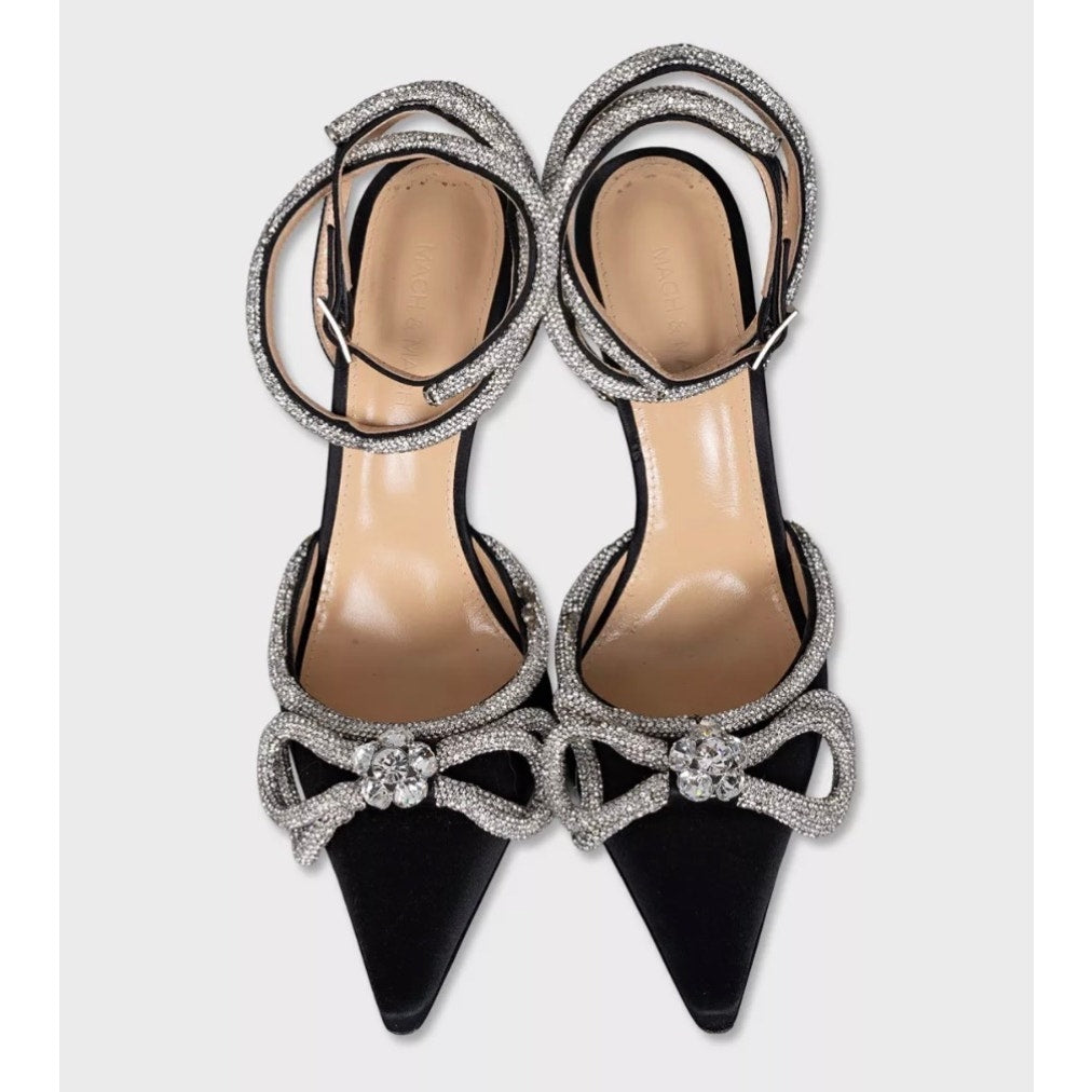 Mach & Mach Black Rhinestone Slingbacks - EU 39 Pre-owned