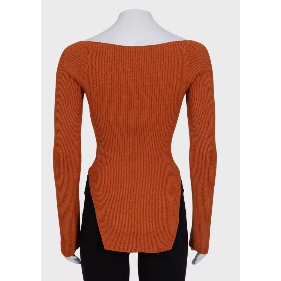 NWT KHAITE Orange Ribbed Long Sleeve Top - Size S Pre-owned