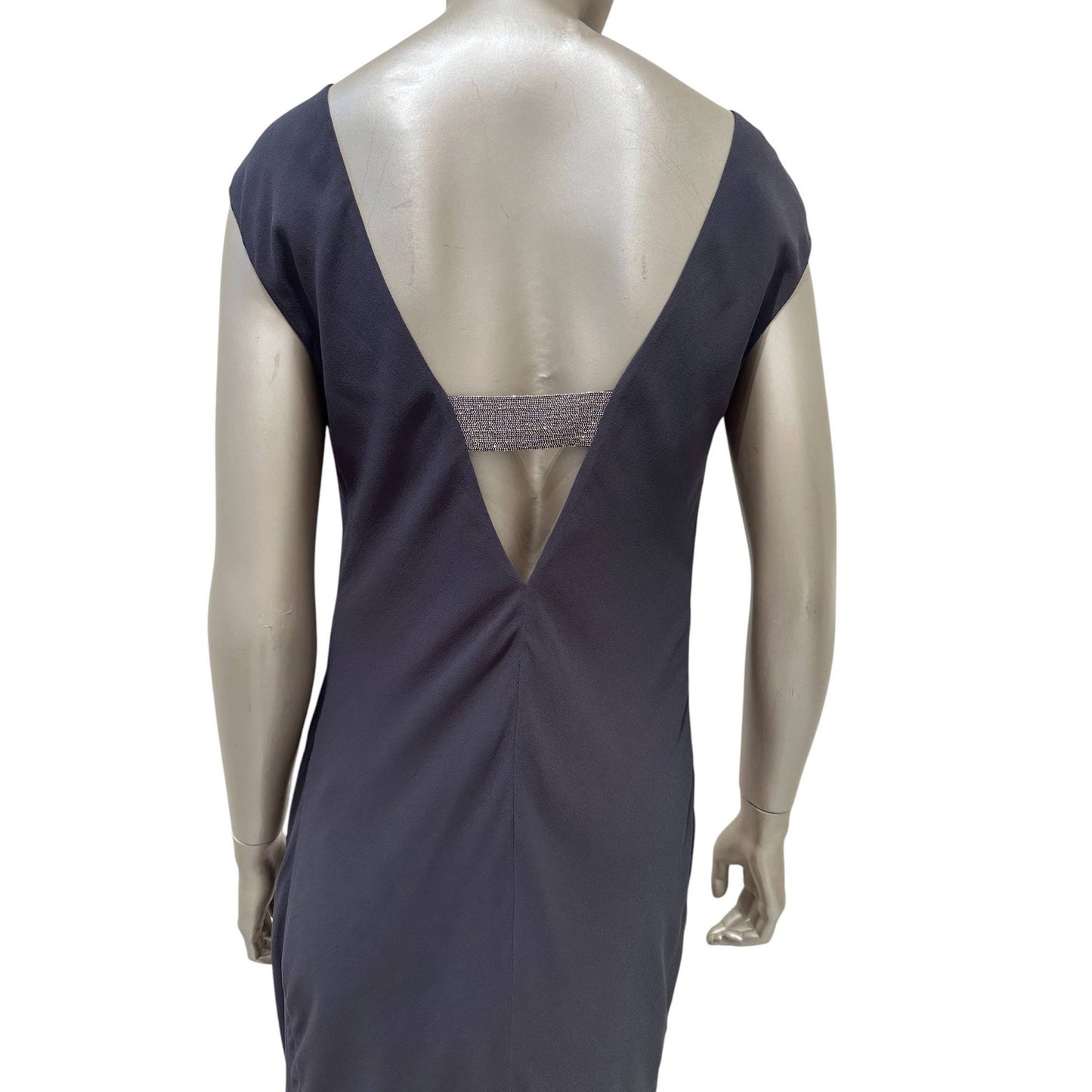 Brunello Cucinelli Gray Silk Open Back Maxi Dress Sz.M Pre-owned