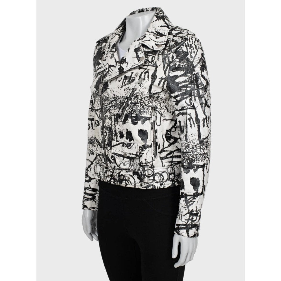 Saint Laurent Leather Printed Biker Jacket Sz.42 Pre-owned