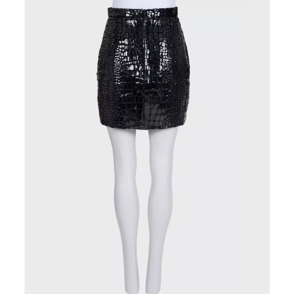 Saint Laurent Black Croc Mini Skirt - Size38 Pre=owned