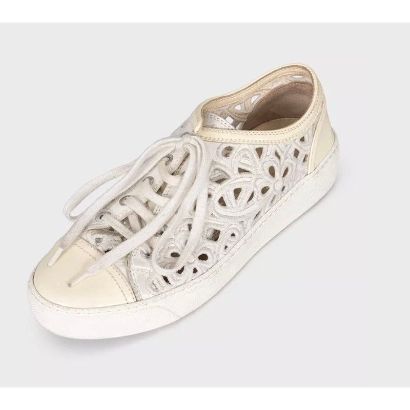 Chanel White Perforated Logo Low-Top Sneakers Sz. 35.5 pre-owned