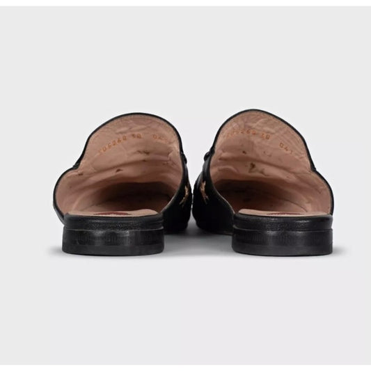 Gucci Black Embroidered Leather Mules - Size 38 Pre-owned