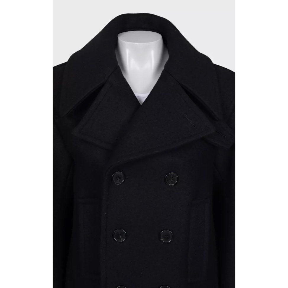 Saint Laurent Black Wool Coat Silk Lining - XL Pre-owned