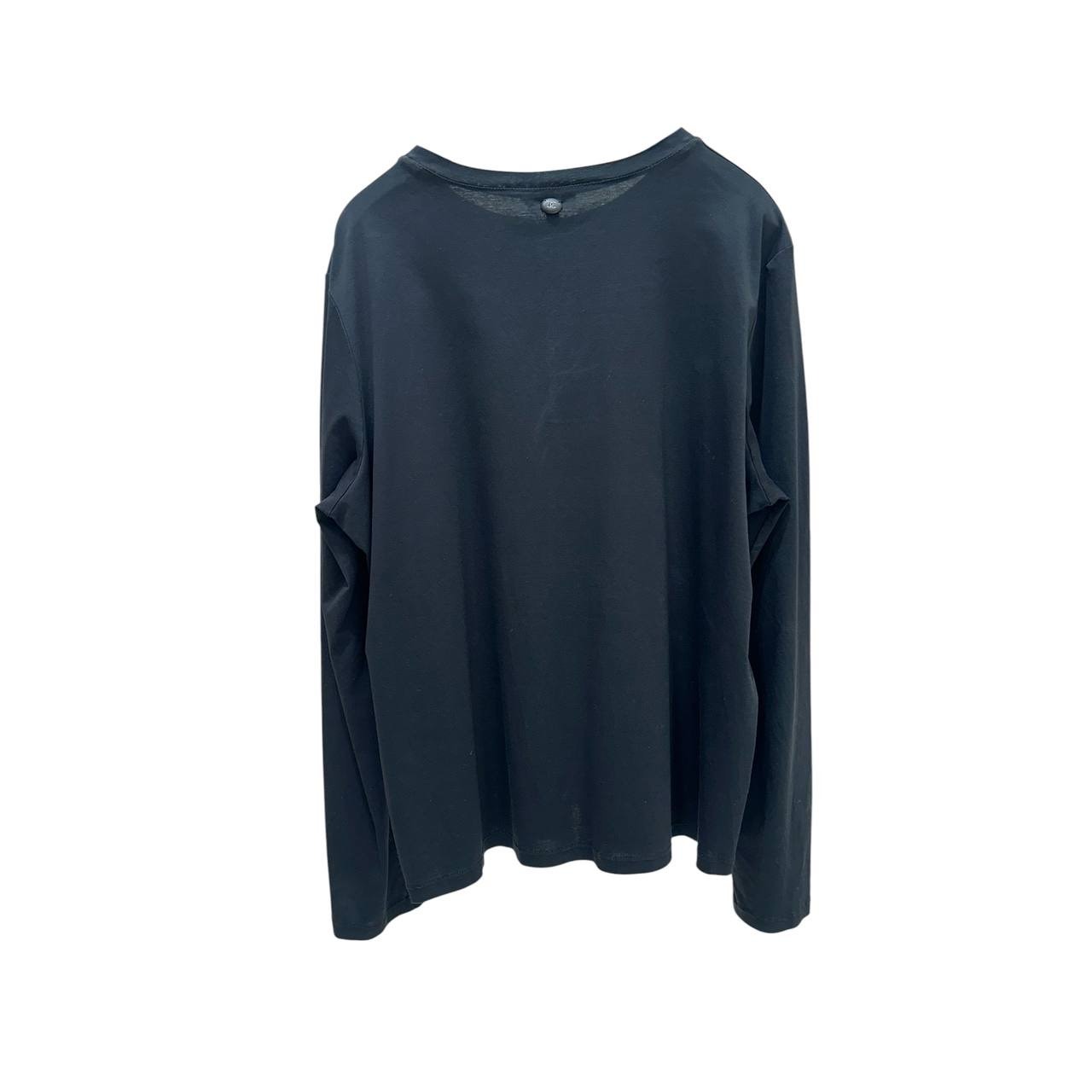 Chanel Gabrielle Black Cotton Long Sleeve Crew Neck Top Sz 48 pre-owned
