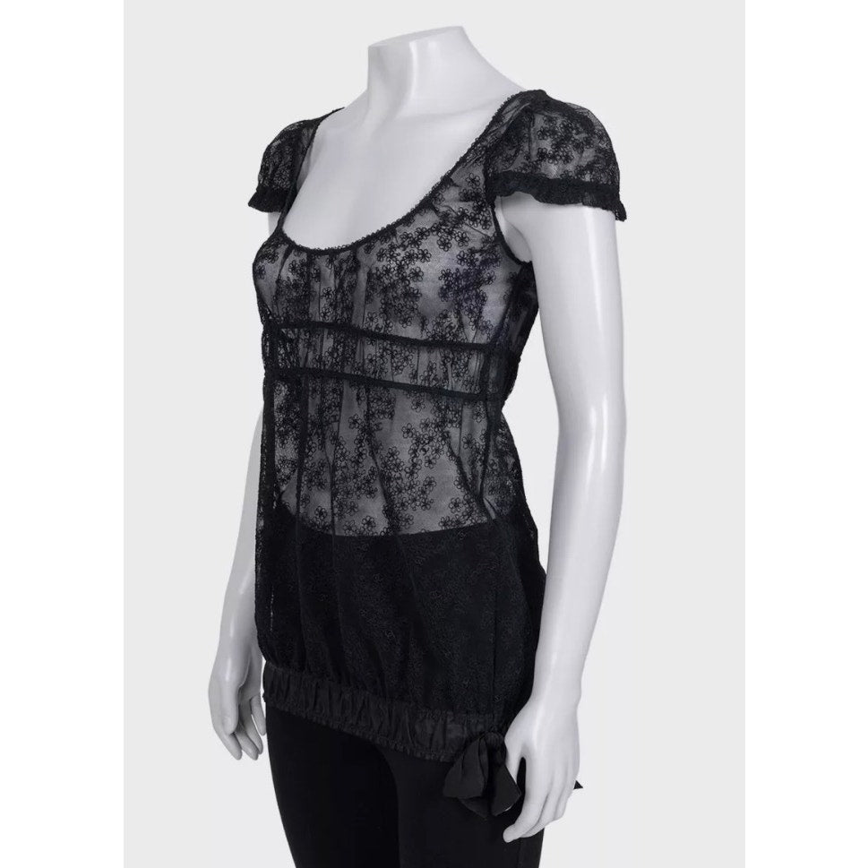 Chanel Elegant Black Lace Top with Bow - Size S / FR36 Pre-owned