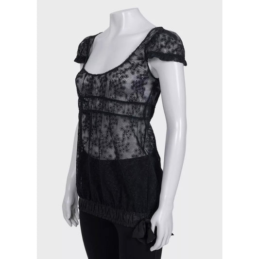 Chanel Elegant Black Lace Top with Bow - Size S / FR36 Pre-owned
