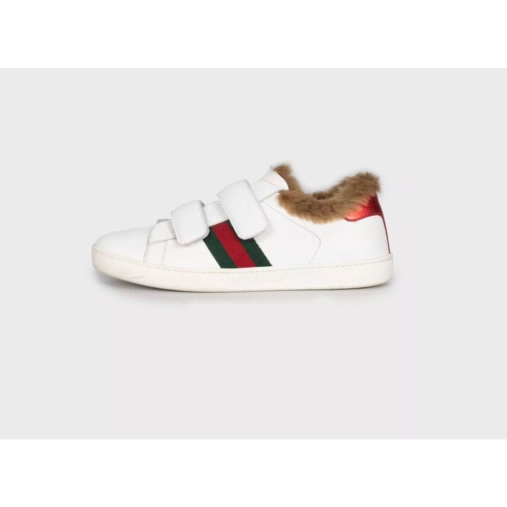 Gucci White Leather Fur Lined Velcro Sneakers - EU 36.5 Pre-owned