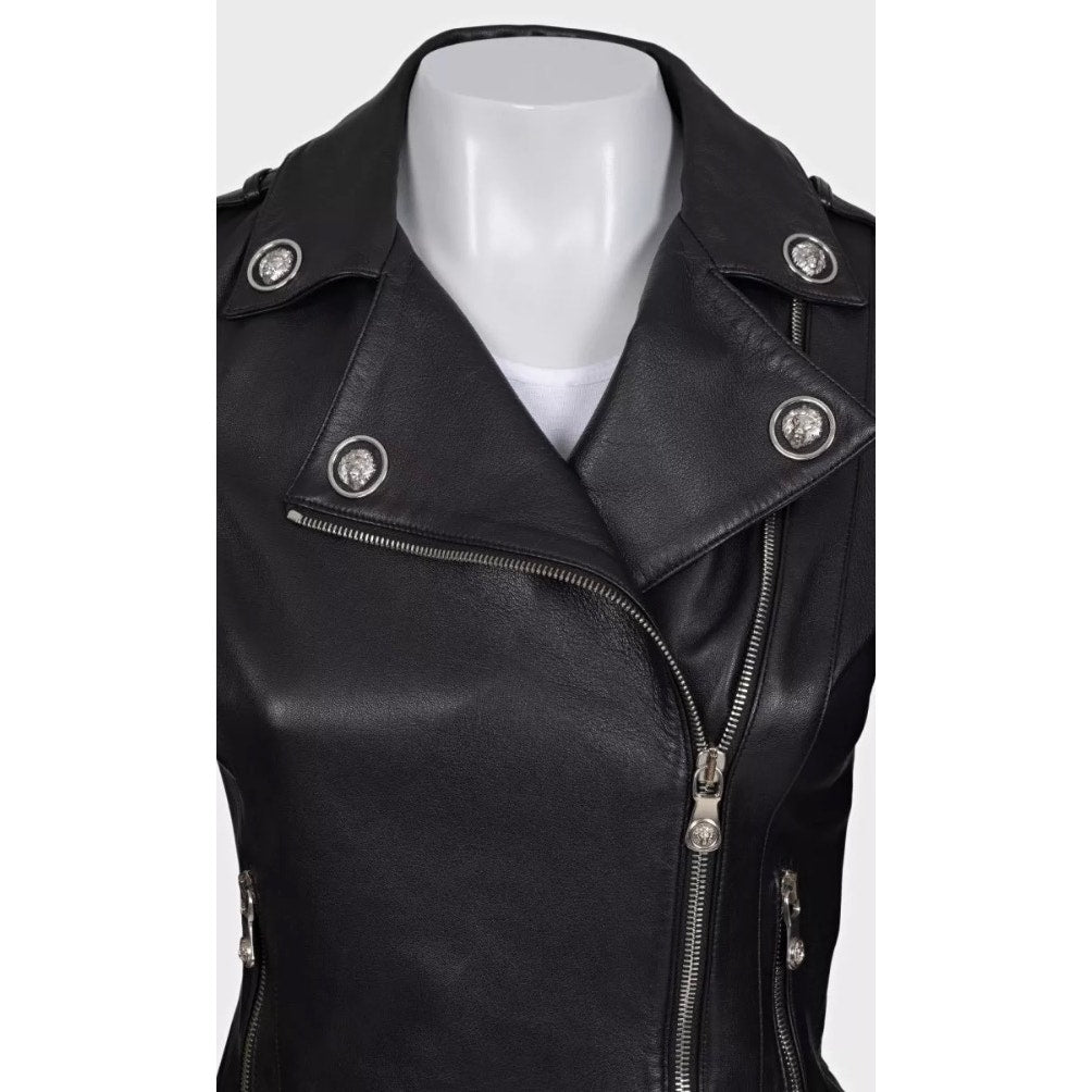 Versus Versace Black Leather Jacket - Size 38/XS Pre-owned