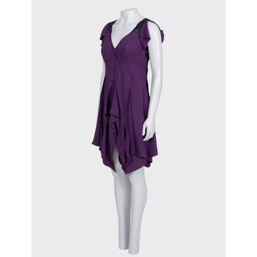 Louis Vuitton Purple Asymmetrical Draped Dress - Size M Pre-owned