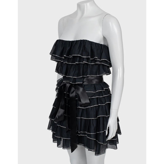 Alexandre Vauthier Black Crystal Ruffle Mini Dress FR38 pre-owned