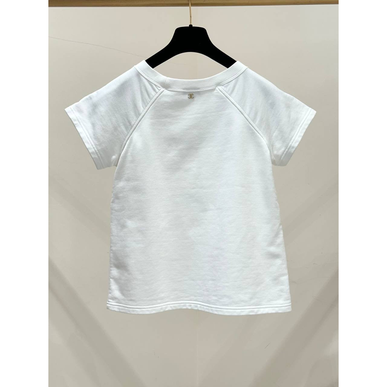 Chanel Iconic CC Logo White T-Shirt Top - Size XS pre-owned