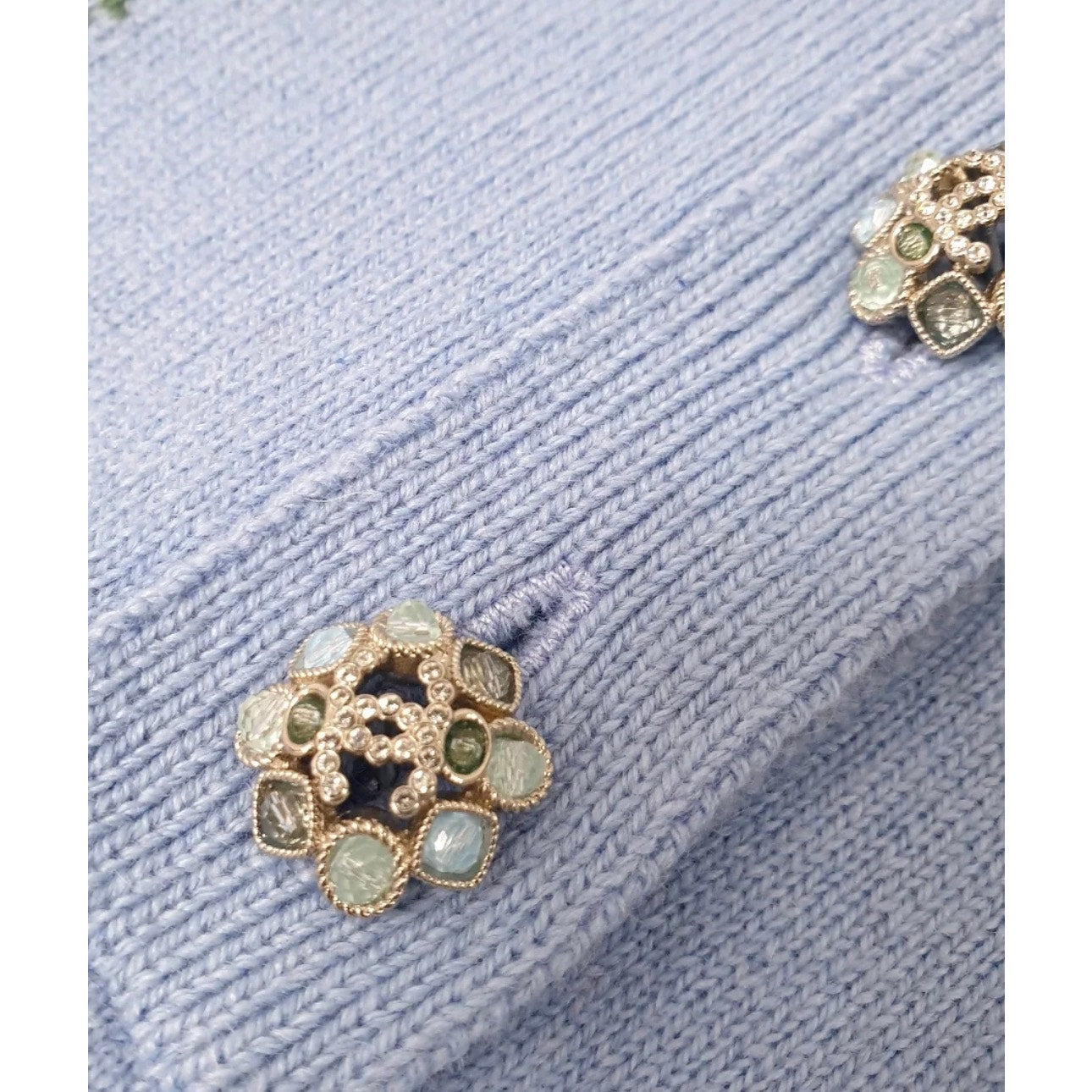 CHANEL Light Blue Floral Cashmere Knit Polo Top Sz. 38 pre-owned