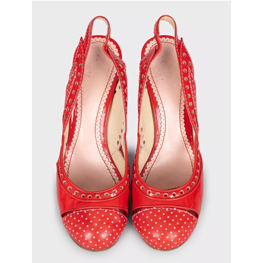 Galliano Red Polka Dot Leather Slingback Pumps EU 37 Pre-owned