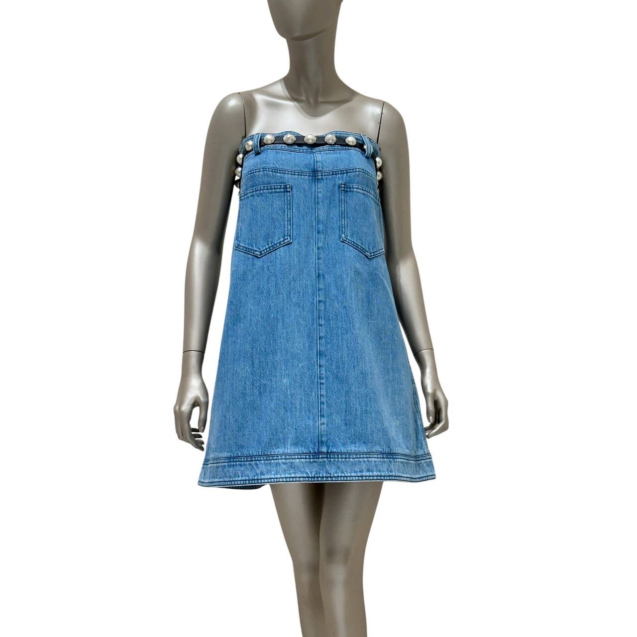 Chanel 2013 Strapless Denim Pearl Belt Dress with Sz. 38 pre-owned