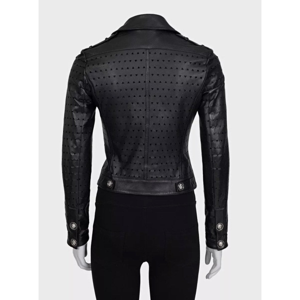 Versus Versace Black Leather Jacket - Size 38/XS Pre-owned