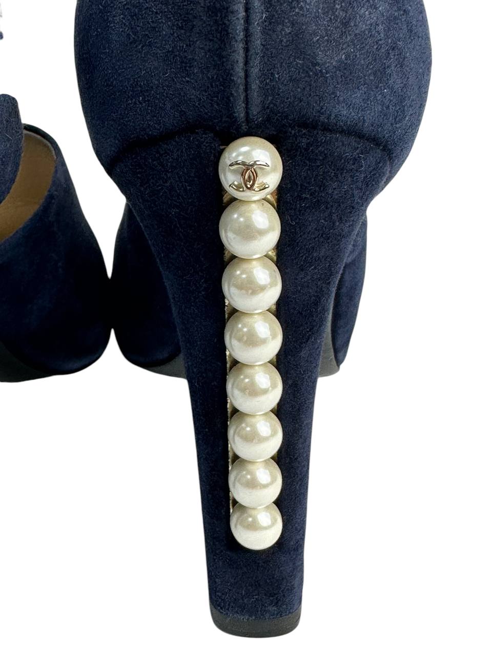 Suede Open-Toe Sandals with Pearl-Embellished Heel