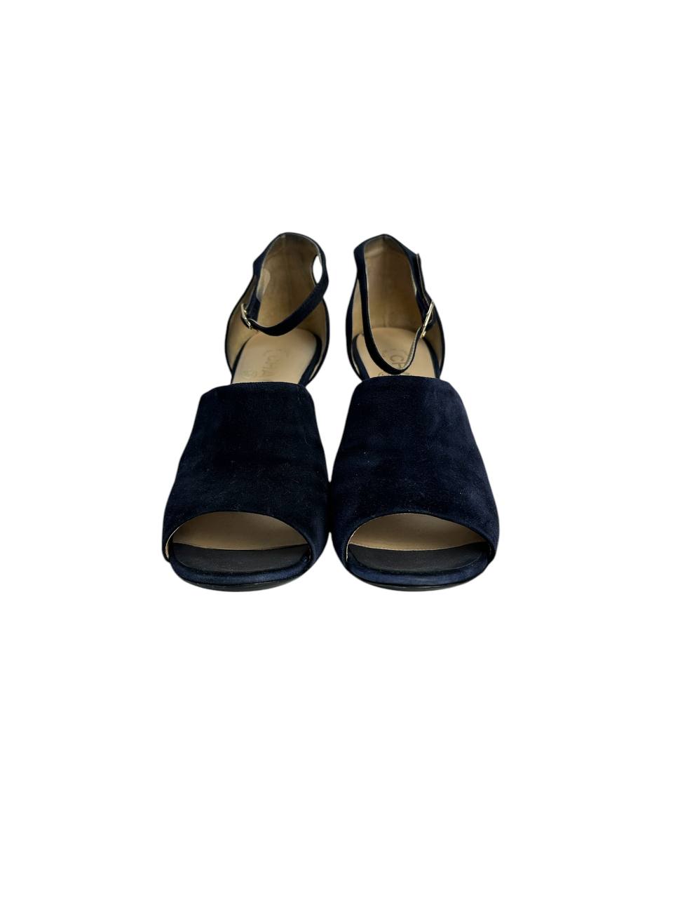 Suede Open-Toe Sandals with Pearl-Embellished Heel