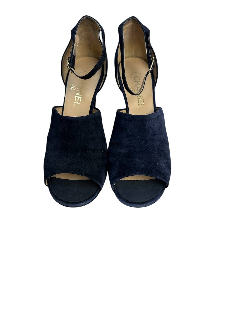 Suede Open-Toe Sandals with Pearl-Embellished Heel