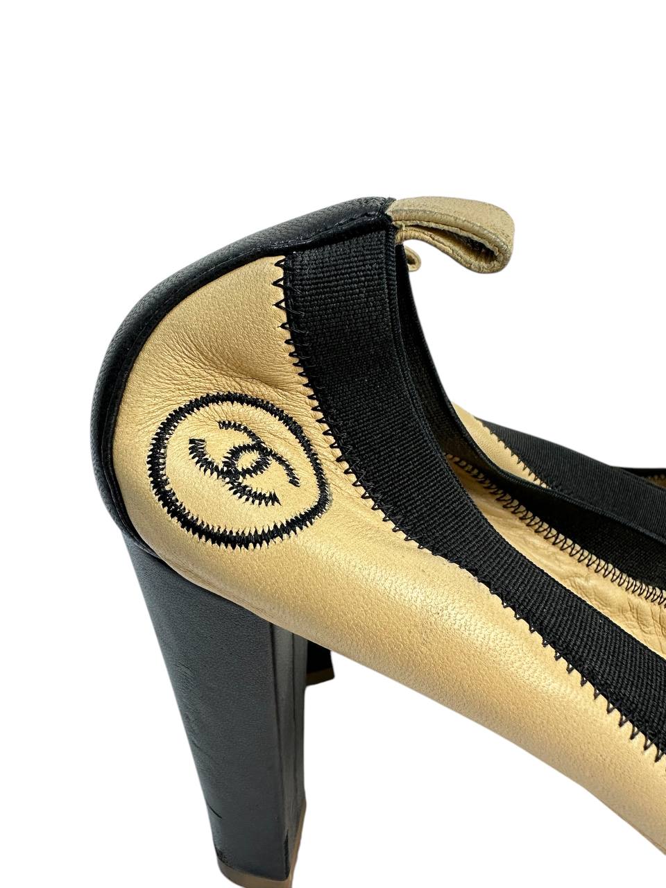 Two-Tone Round-Toe Pumps with Straight Heel