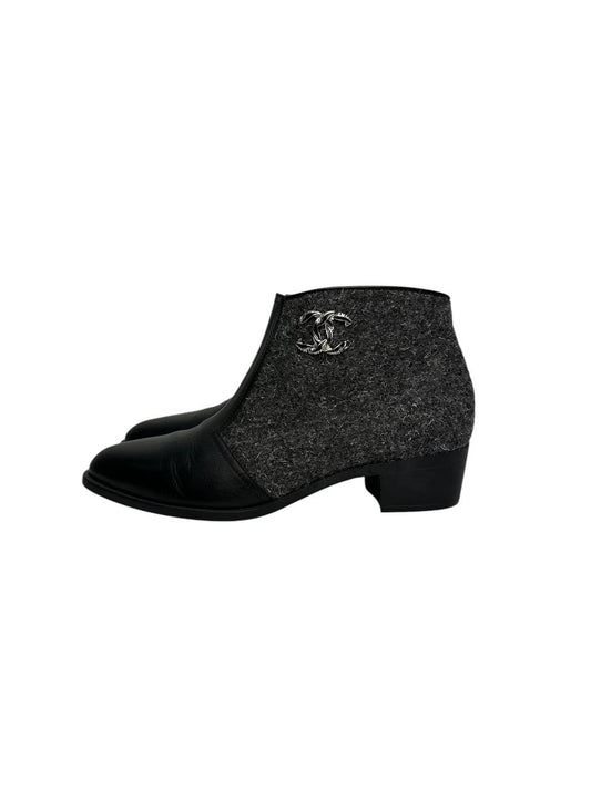 Wool and Leather Ankle Boots with Metal Logo Detail