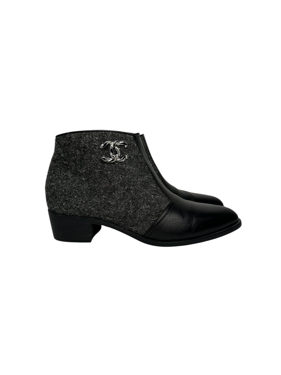 Wool and Leather Ankle Boots with Metal Logo Detail