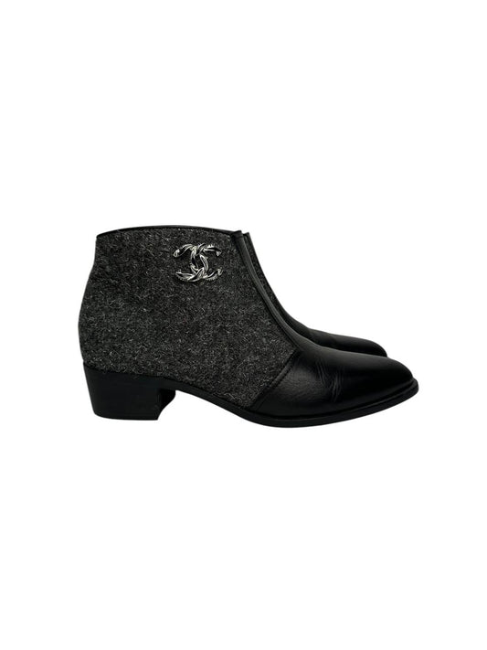 Wool and Leather Ankle Boots with Metal Logo Detail