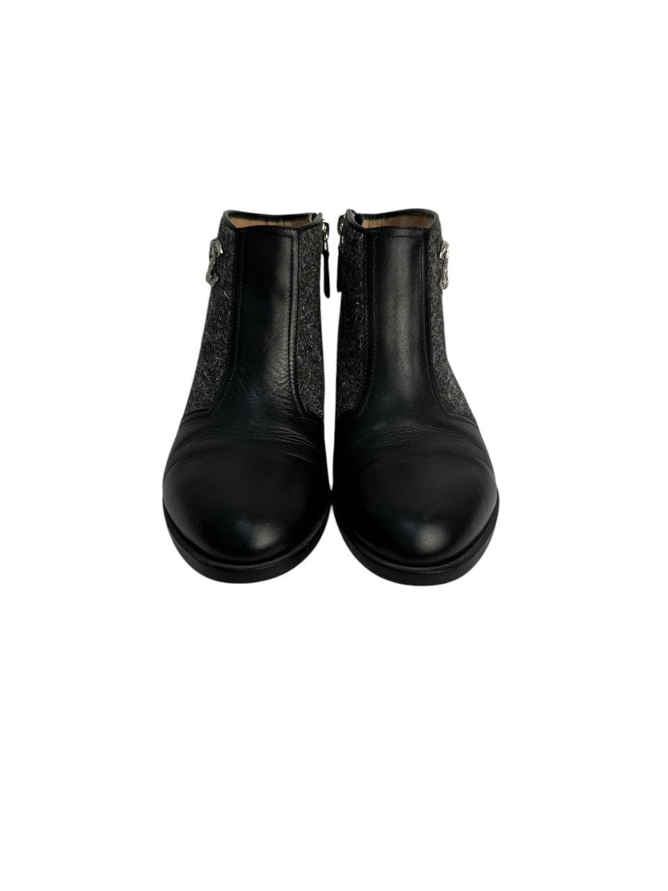 Wool and Leather Ankle Boots with Metal Logo Detail