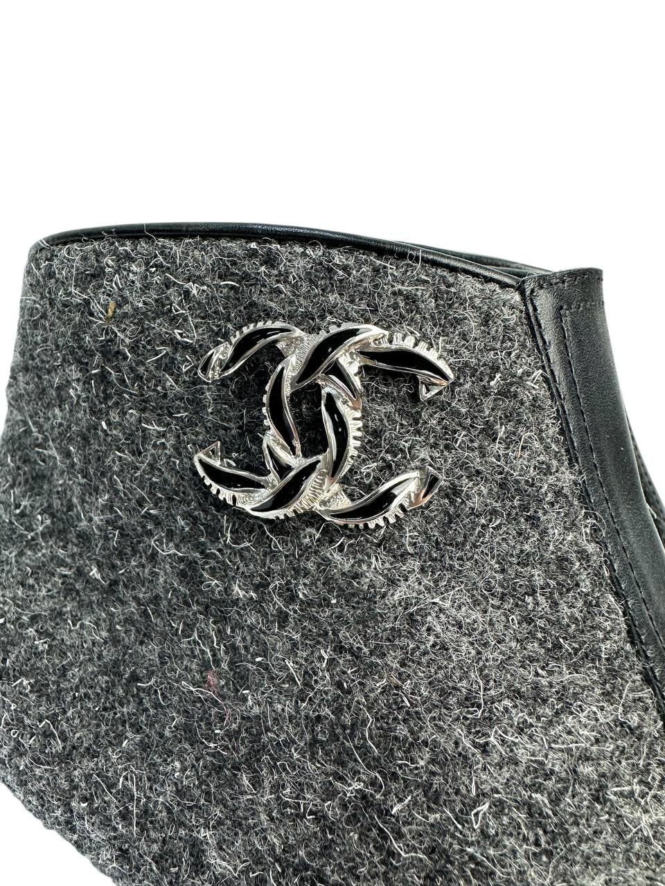 Wool and Leather Ankle Boots with Metal Logo Detail