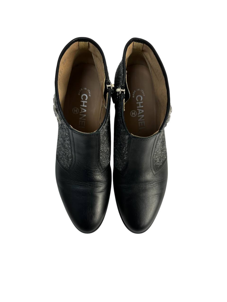 Wool and Leather Ankle Boots with Metal Logo Detail